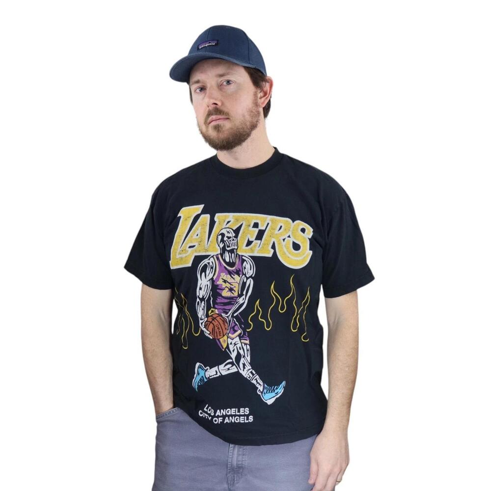 Warren Lotas Los Angeles Lakers Lebron James T Shirt Mens Medium Skeleton Flames